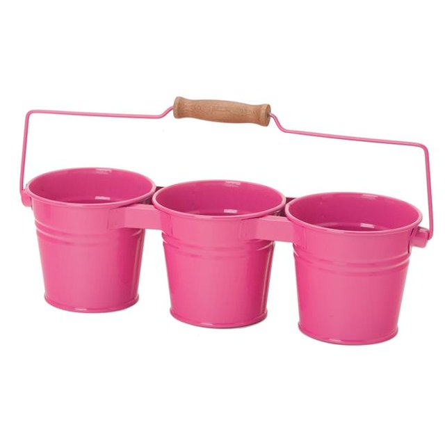 Houston International Trading 8331E HPK Enameled Galvanized Triple Planter, HotPink