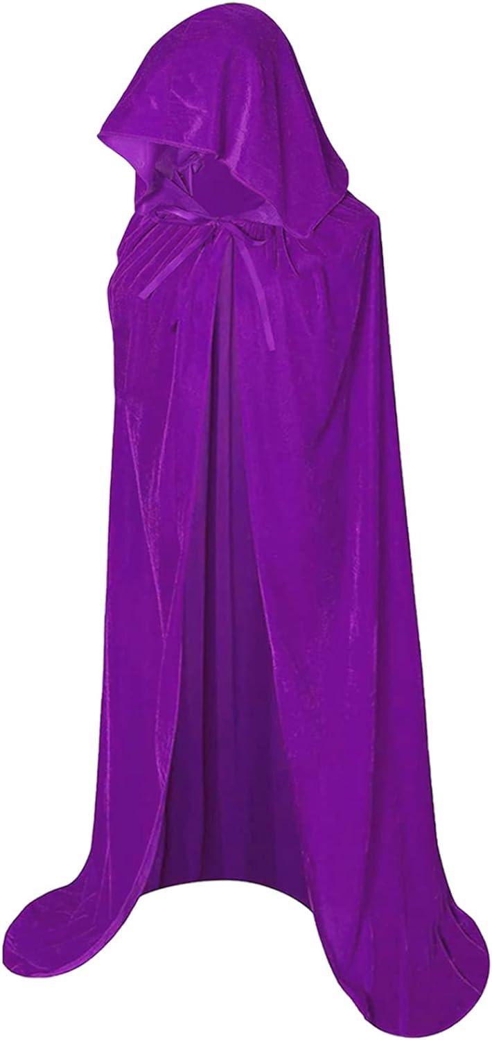 Capa Larga De Terciopelo Con Capucha – Unisex – Disfraz Medieval Para Halloween, Carnaval Y Mascarada – 150 Cm De Largo