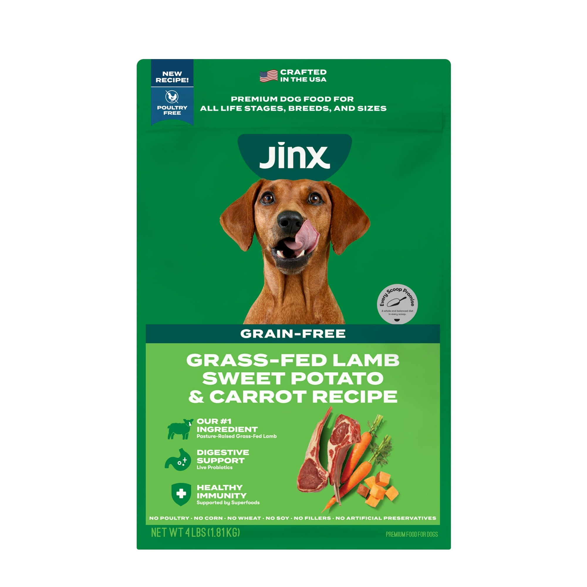 Jinx Lamb, Sweet Potato, & Carrot Dry Dog Food, Grain Free, 4 lb Bag