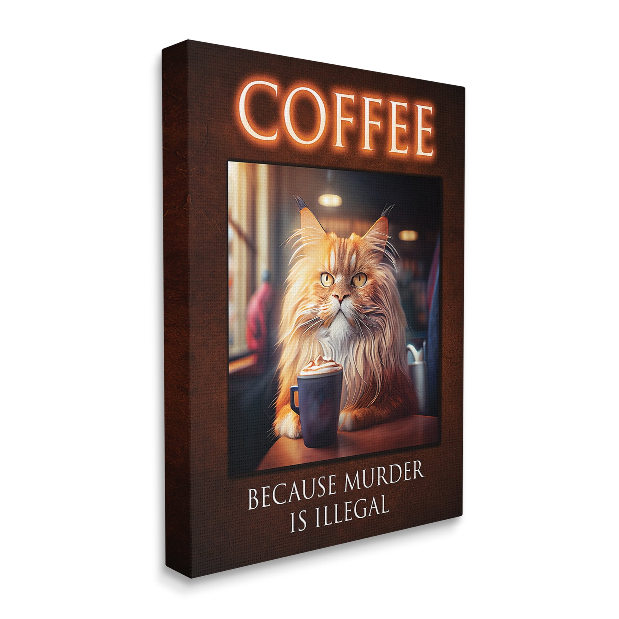 Stupell Industries Funny Cat Coffee Phrase Animals & Insects Painting Gallery Wrapped Canvas Print Wall Art, 16 x 20