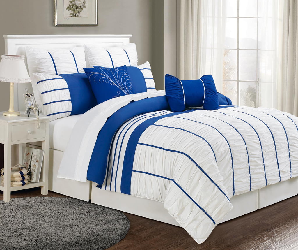 8 Piece Cal King Villa Blue And White Comforter Set Walmart Com