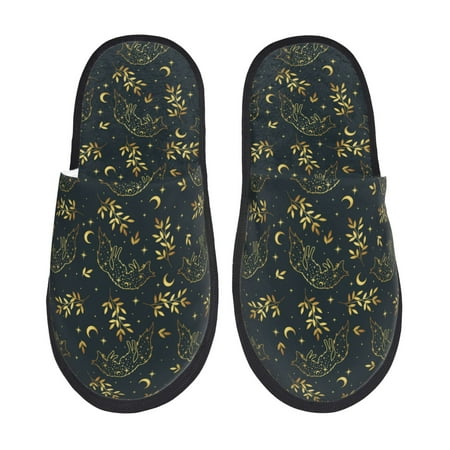 

Honeii Golden line fox Print Furry Slippers Bedroom Slippers for Women and Men Fuzzy Plush Comfy Faux Fur Lined Slide Shoes -Medium