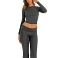 thumbnail image 2 of Women 2 Piece Outfit Long Sleeve Crew Neck Crop Top and Low Waist Yoga Pants Set Exercise Tracksuit, 2 of 4