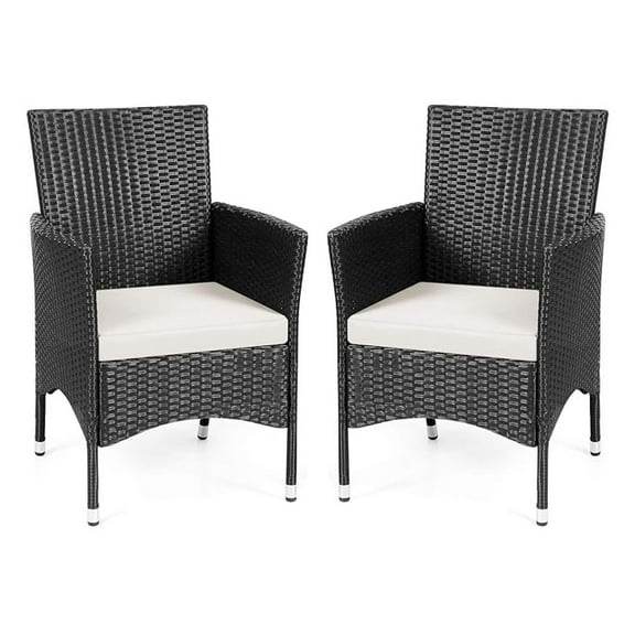 Rattan Patio Chairs Set of 2, Wicker Outdoor Dining Armchairs, Cushioned Porch Chairs for Balcony, Garden, Weather Resistant
