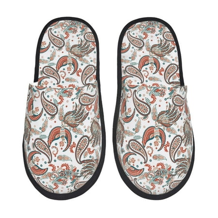 Balery Paisley Floral Slient Indoor Furry Fleece Comfort House Shoes Soft Non-Slip Home Shoes Cotton slippers House Slippers-- Large