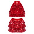 thumbnail image 3 of Traje de baile moderno para niñas, jazz, salsa latina, samba y rumba, top corto con lentejuelas brillantes metálicas y pantalones cortos con falda, culottes, 3 of 5