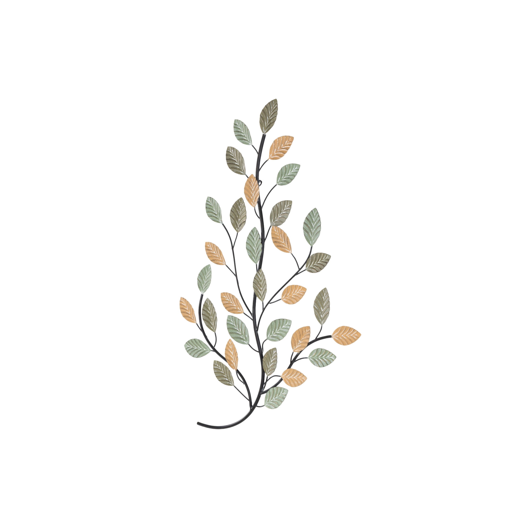 DecMode Green Metal Leaf Wall Decor with Black Stems