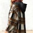 thumbnail image 3 of Women's Plaid Hoodie Button up Long Sleeve Thick Hooded Sweatshirt with Pocket Casual Jacket Coat, 3 of 7