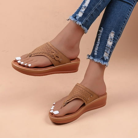 

Giligiliso Clearance Sandals for Women ladies Vintage Walking Slippers with Arch Support Anti-Slip Wedge Heel Orthopedic Sandals Slippers Flip Flops