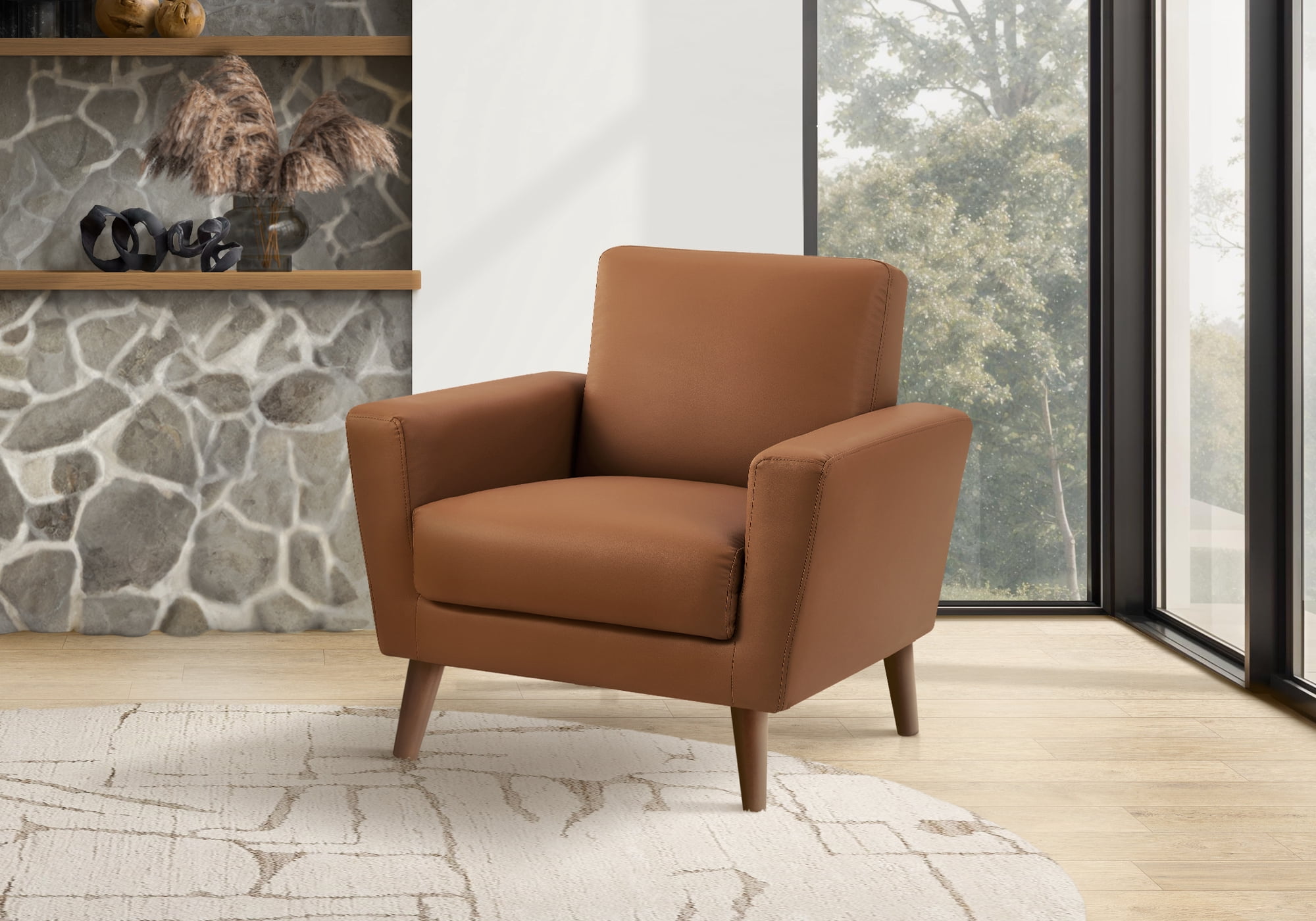 Monarch Specialties - 8J21710 Chair, 34" Wide, Upholstered, Accent Chair, Cognac Leather Look