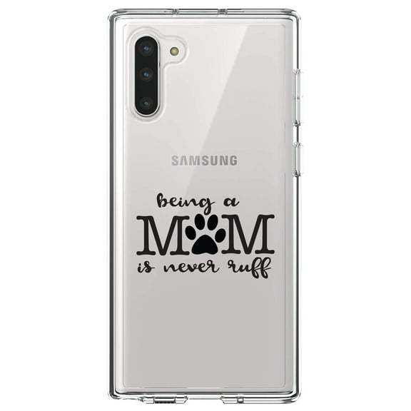 DistinctInk Clear Shockproof Hybrid Case for Samsung Galaxy Note 10 (6.3" Screen) - TPU Bumper Acrylic Back Tempered Glass Screen Protector - Being a Mom is Never Ruff