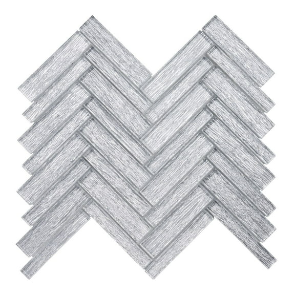 Modket TDH415MG Gray Hand Brushed Pattern Silver White Metallic Glass Mosaic Tile Backsplash