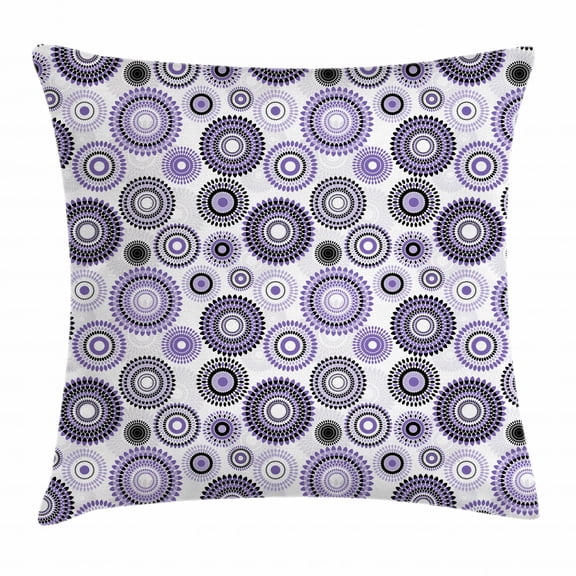 Purple and Black Throw Pillow Cushion Cover, Scattered Round Figures Big and Small with Mandala Inspired Design, Decorative Square Accent Pillow Case, 18 X 18 Inches, Violet Black White, by Ambesonne