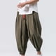 thumbnail image 1 of Pantalones largos de lino para hombre, estilo informal, con pierna ancha, estilo rábano, con pies atados, noveno pantalón, largos, de licra, 1 of 4