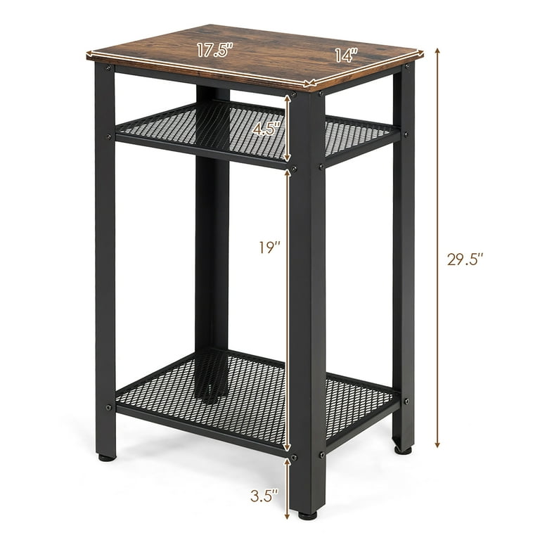 Costway 3 Tier Industrial Tall Nightstand Side End Telephone Table w Mesh Shelves