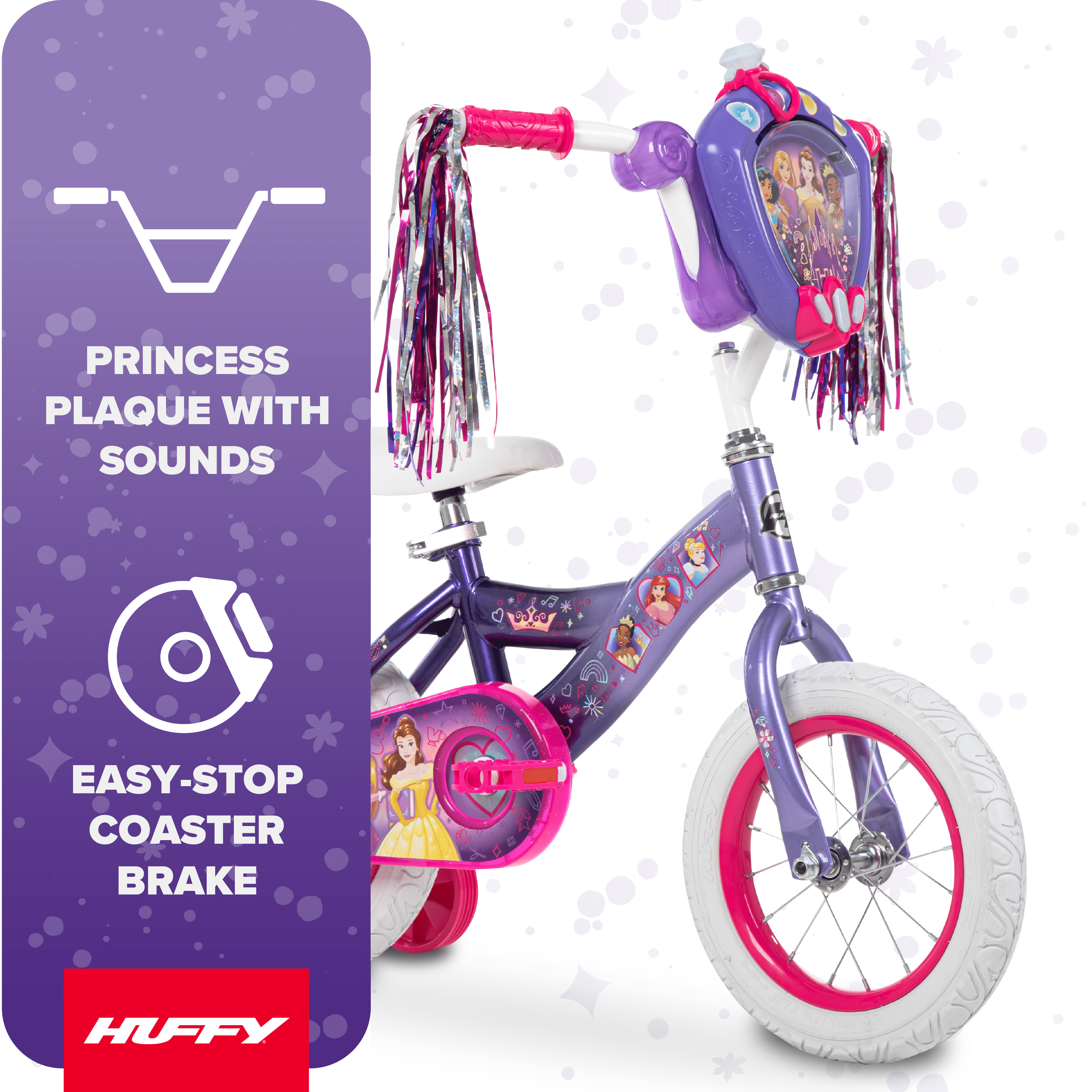Huffy 12” Disney Princess Kids' Bike, Fits Riders 37”-42”, Purple