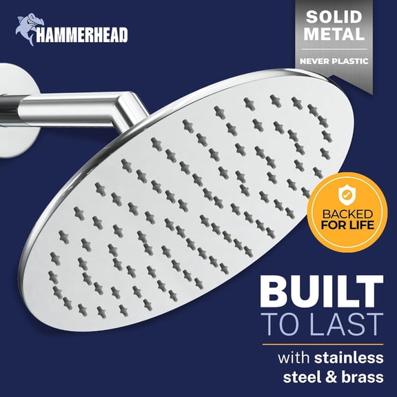 Solid Metal 8 Inch Rainfall Shower Head Chrome High Flow Pressure Optimized Large Round