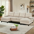 thumbnail image 4 of Soscana 110" Sectional Sofa U Shaped Couch with Double Chaise and Zippered Armrest Pillows, Modern Linen Sofa Oversized 4 Seater Couch for Living Room, Apartment, Office, Studio, 4 of 12