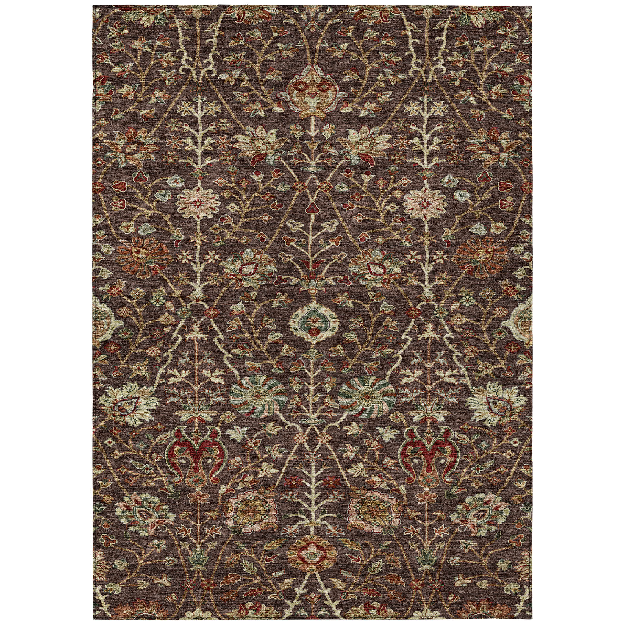 Addison Rugs Chantille Indoor/Outdoor Transitional Floral Chocolate Washable Rectangle Rug, 8' x 10'