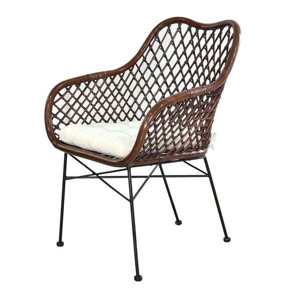 CC Home Furnishings Rattan Framed Chair with Cushion - 35.5" - Brown
