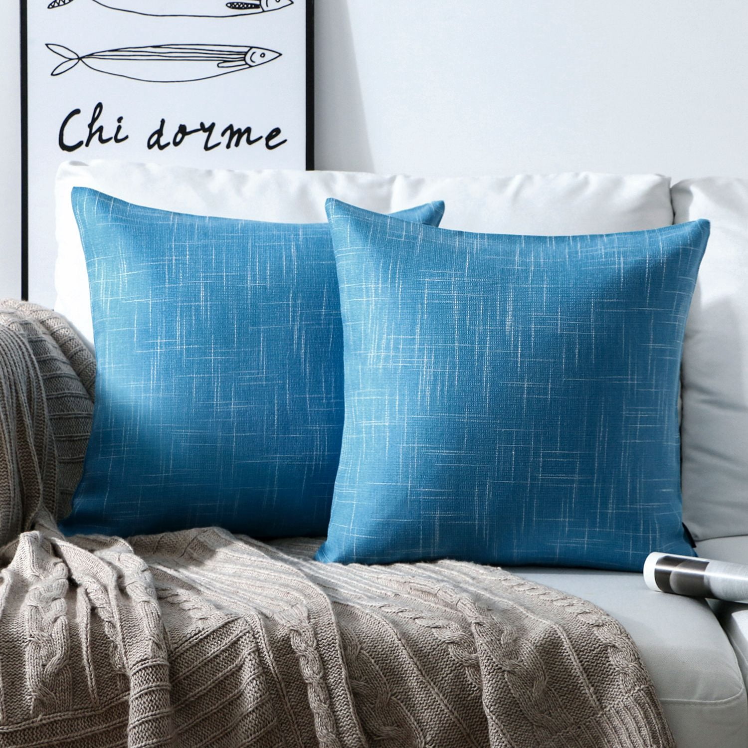 Phantoscope Soft Textured Linen-Look Decorative Throw Pillow, 18 x 18 in, Lake Blue, 1 Pack