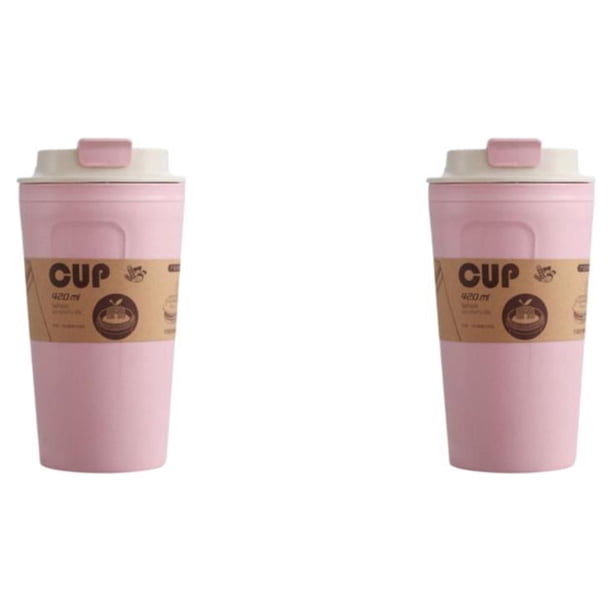 Kearding Botella de café de bambú, vaso de coche, taza de plástico de gran capacidad, superficie lisa, vasos para estudiantes, viajes, Rosa 2piezas