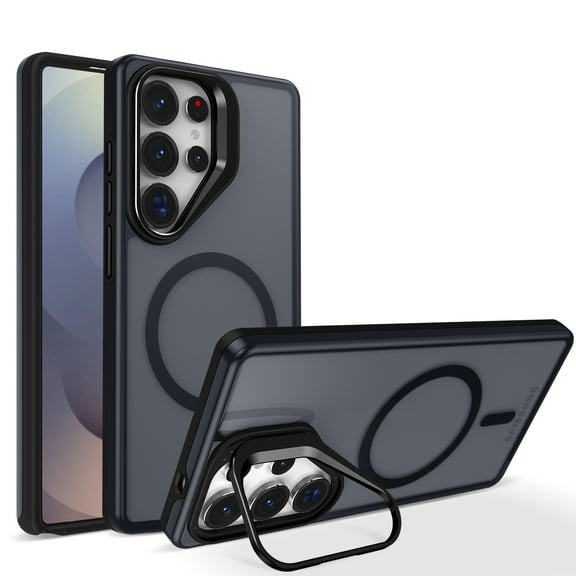 TECH CIRCLE Slim Magnetic Phone Case for Galaxy S25 Ultra, Built-in Hidden Kickstand, Compatible with MagSafe, Shockproof Protective Transparent Back Cover, Anti-Scratch Anti-Fingerprint, Black