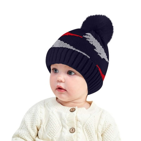 

QWERTYU Children Winter Beanie Infant Baby Toddler Knitted Cap Ski Pompom Hat for Girl Boy 6M-4Y One Size