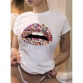 thumbnail image 2 of Lovelywholesale Women's Summer Top Casual O Neck Lip Print White T-shirt, 2 of 3