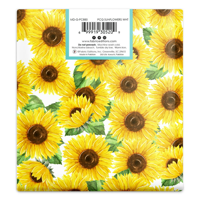 Create It 18 inchx21 inch Cotton Sunflowers Precut Sewing & Craft Fabric, White 10 Pieces, Size: 18 x 21