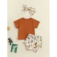thumbnail image 4 of aturustex 3 Pcs Baby Girl Sister Matching Outfits Floral Print Short Sleeve Tops + Shorts + Headband, 4 of 9