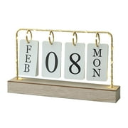 Delicate Calendar Wooden Base Metal Frame Page for Hotel Kitchen Decor Without Bowknot