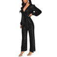 thumbnail image 3 of QATAINLAV Women's Casual Sparkly Jumpsuits Elegant Sequin Party Clubwear Long Sleeve Wrap Deep V Neck Jumpsuit Wide Leg One Piece Rompers Sales Today Black S, 3 of 6