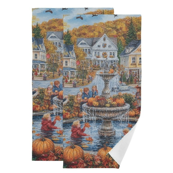 Fall Thanksgiving Town Hand Towel Absorbent Bath Towels for Bathroom Sports Gym(28.3" X 14.4") Set of 2