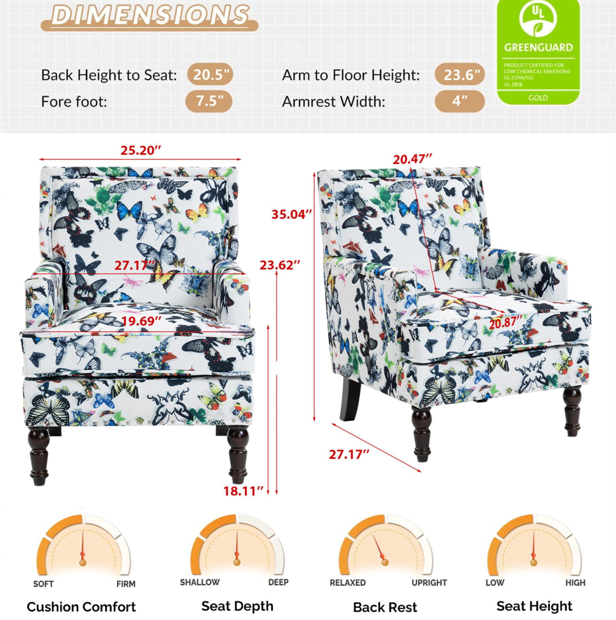 Aukfa Accent Chair Mid-Century Modern High Back Armchair Lounge for Living Room, Rivet Trim, Butterfly Pattern