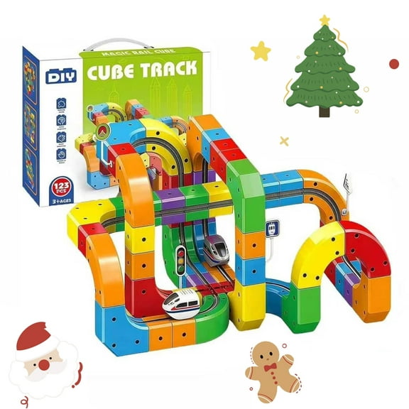 2026 Train Track Fusion Set,123Pcs 3D Infinity Train Routes with Mix-and-Match Cubes,Funny Train Track with Moving Train The perfect gift for Christmas,birthdays,and anniversaries(123Pcs Set)