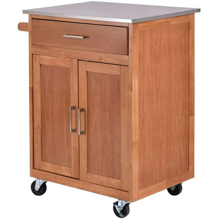 cabinet rolling kitchen storage stainless steel wooden trolley cart wood island