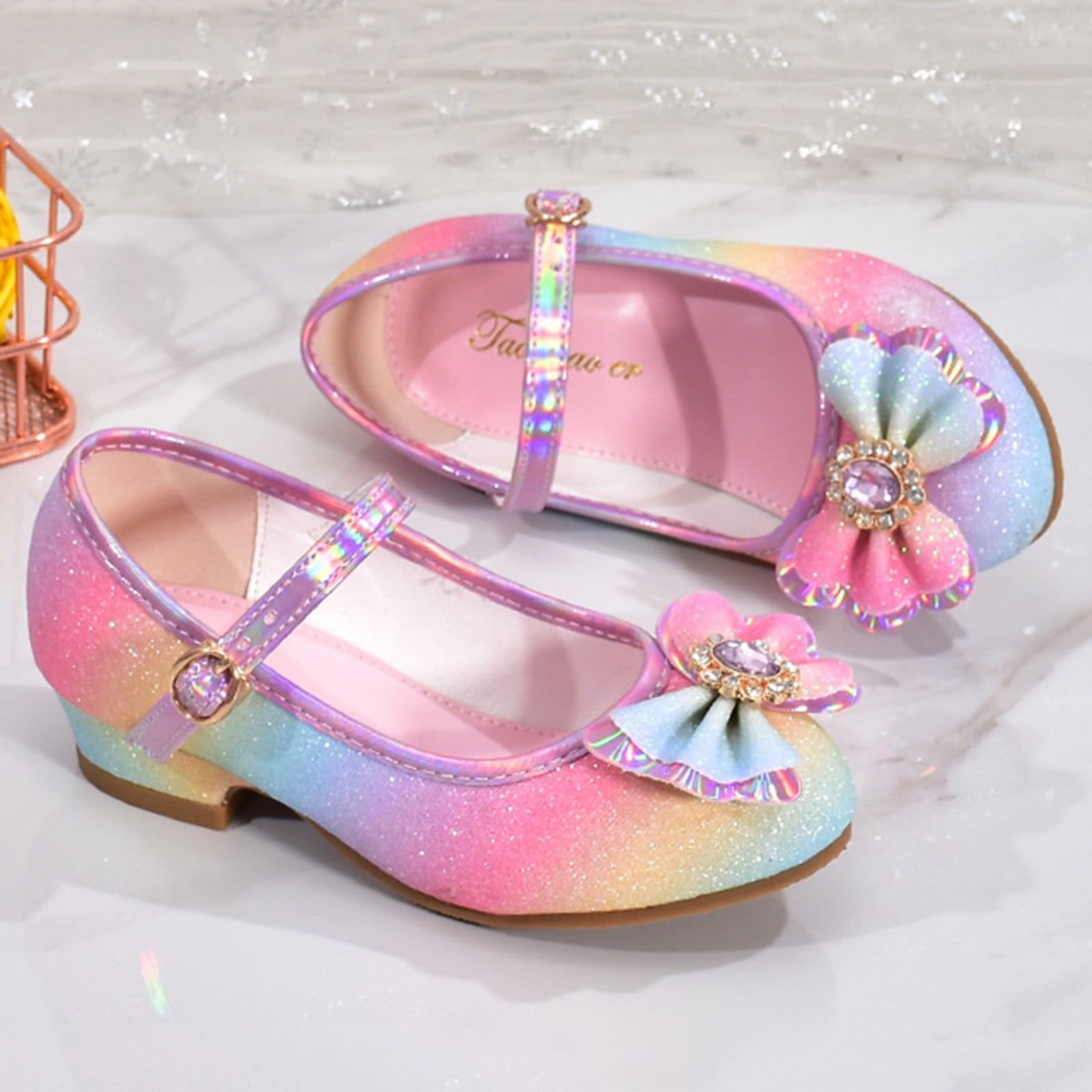 B91xZ Toddler Girls Princess Shoes Toddler And Girls Casual Shoes Fashion Autumn Thick Sole Round Toe Buckle Dress Shoes for Toddler Little Kid Big