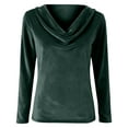 thumbnail image 4 of Womens Long Sleeve Tops Velvet Shirts For Cowl Neck Pleated Tops Elegant Fall Ruched Long Sleeve Blouse T Shirts For Women, 4 of 7