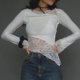 thumbnail image 1 of New Patchwork Top For Women Stylish Slim Hook Long Sleeves Crewneck T-Shirt, 1 of 8