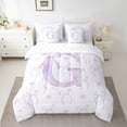 thumbnail image 2 of jejeloiu Personalized Gifts Bowtie Bedding Comforter Set 7 Pieces,Letter G Full Bedding Set,Purple White Bow Bowknot Fitted Sheet Flat Sheet,Lightweight Room Decoration Reversible, 2 of 8