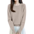 thumbnail image 4 of Round Neck Pullover Sweaters for Women,Long Sleeve Loose Knit Tops,Lightweight Casual Wear with Lace Up Design Tops 2026 Khaki L, 4 of 6
