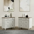thumbnail image 4 of Set of 2 Nightstand with 6 Drawers, Large 6 Drawers Wooden Bedside Table Night Stand, Farmhouse Wide Sofa Side End Table Chest of Dresser for Living Room, Bedroom, Rustic White, 4 of 7