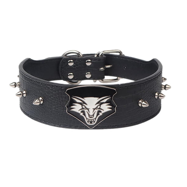 Perro De Metal Tachonado de material cuero De La PU Correa Para El Cuello El Collar De Remache S Negro