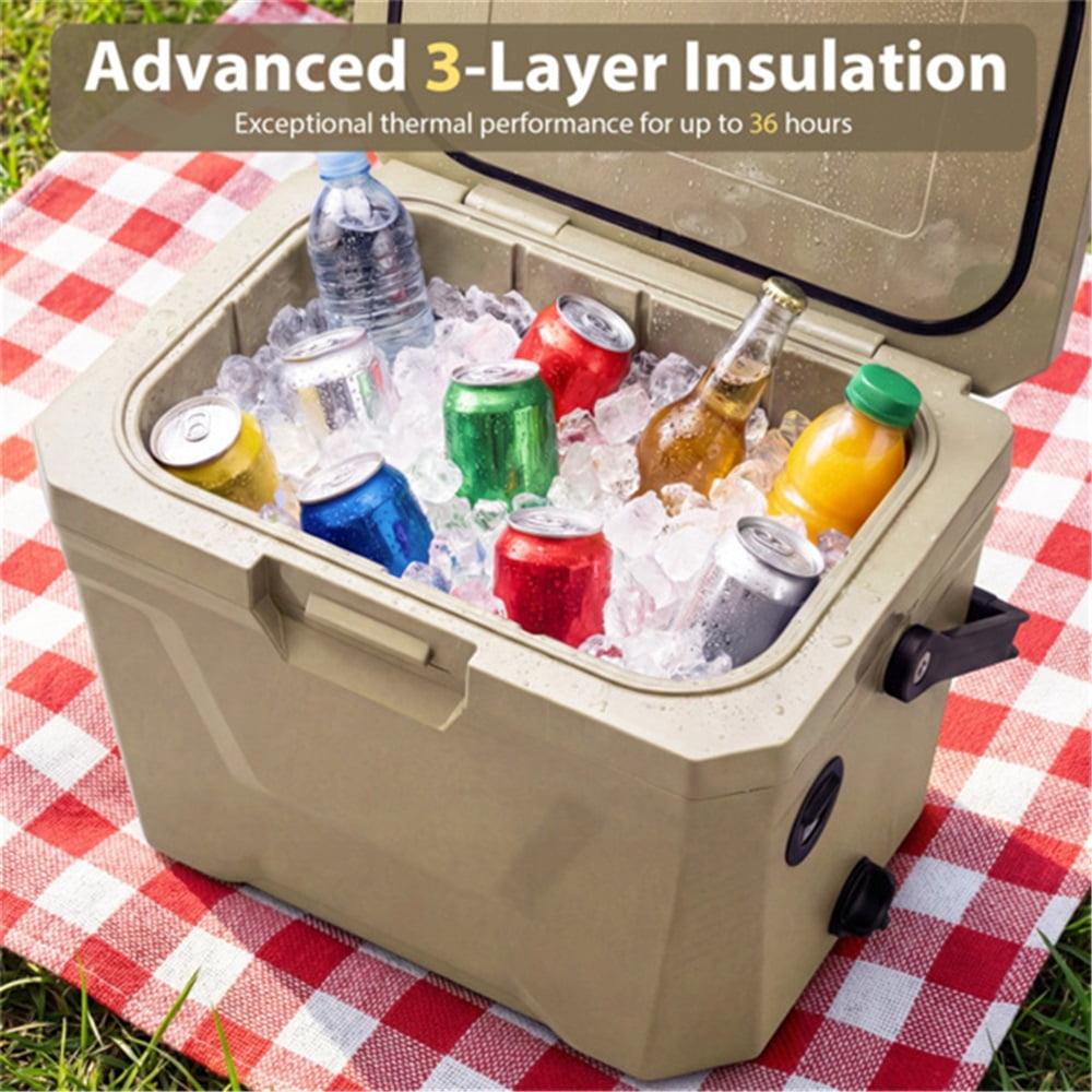 NOBRAND 21 Qt Hard-Sided Cooler with 2 Cup Holders, Brown
