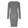 thumbnail image 3 of Mrat Womens Casual Summer Dresses Women's Casual Knit Long Sleeve V-Neck Pack Hip Button Dress Women's Cocktail Dresses S-484 Gray S, 3 of 5