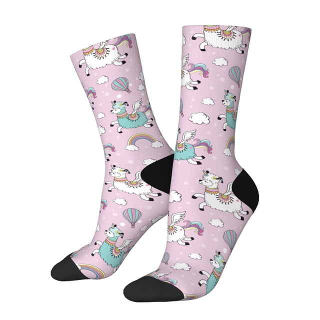Balery Llama Unicorn and Rainbow Calcetas Largas con Estampado para Hombre y Mujer – Suaves y Transpirables, Talla Única (US 5-11)
