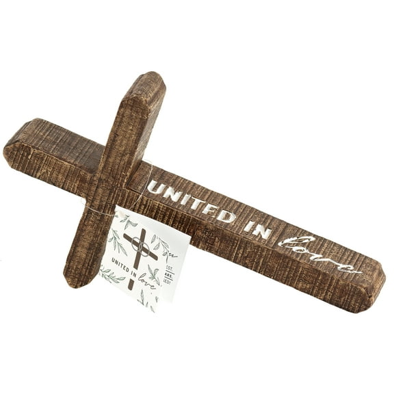 United In Love 25th Brown Leaning Cross 10 x 5.5 Resin Decorative Tabletop Figurine