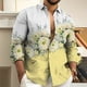 thumbnail image 1 of Camisa de hombre de moda con estampado floral 3D rosa azul morado y gris ropa de calle de manga larga para exteriores diseñador informal, 1 of 6