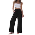 thumbnail image 3 of Palazzo Pants for Women Boho Wide Leg Pants Lightweight Drawstring Elastic Waist Trousers Black XXL, 3 of 7